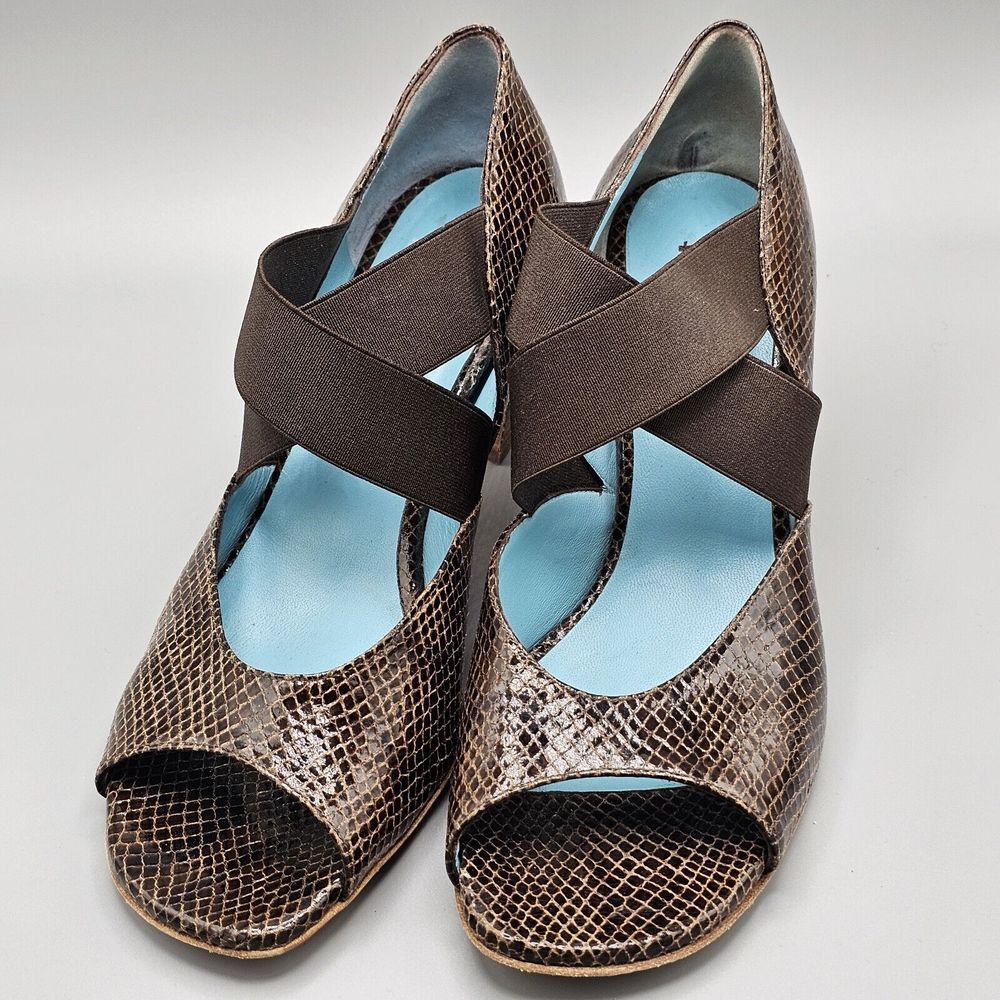 Thierry Rabotin Brown Snake Cross Strap Open-Toe Heel Sandal 39/ US 8.5